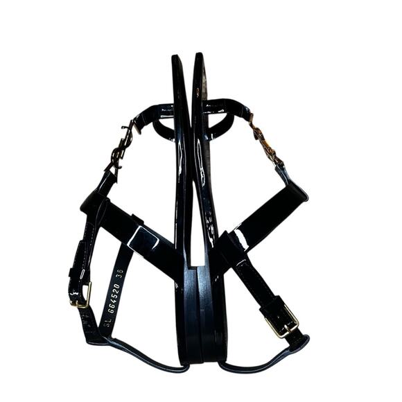 Saint Laurent Cassandra Flat Sandal Black Patent Leather Toe Loop NEW EU 36 US 6 - Picture 13 of 15